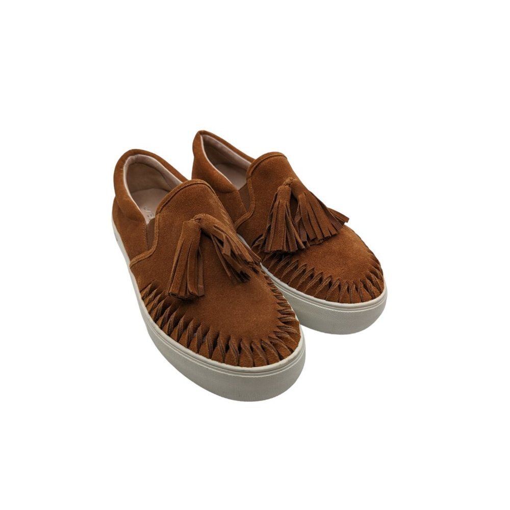 J/Slides Womens Aztec Mule Flat Brown Suede Tasseled Slip On Shoes Size 8 1/2 US
